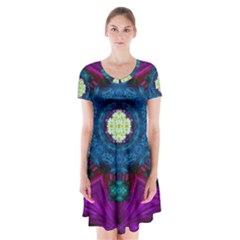 Sunshine Mandala And Fantasy Snow Floral Short Sleeve V-neck Flare Dress by pepitasart