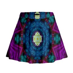 Sunshine Mandala And Fantasy Snow Floral Mini Flare Skirt by pepitasart