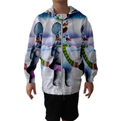 Funny, Cute Snowman And Snow Women In A Winter Landscape Hooded Wind Breaker (kids) by FantasyWorld7