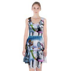 Funny, Cute Snowman And Snow Women In A Winter Landscape Racerback Midi Dress by FantasyWorld7