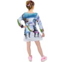 Funny, Cute Snowman And Snow Women In A Winter Landscape Kids  Long Sleeve Velvet Dress View2