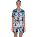 Funny, Cute Snowman And Snow Women In A Winter Landscape Satin Short Sleeve Pyjamas Set View1