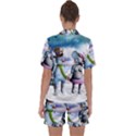 Funny, Cute Snowman And Snow Women In A Winter Landscape Satin Short Sleeve Pyjamas Set View2