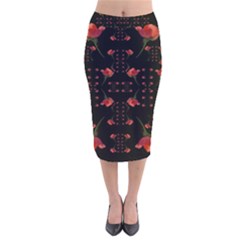 Roses From The Fantasy Garden Velvet Midi Pencil Skirt by pepitasart