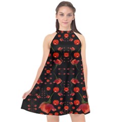 Pumkins And Roses From The Fantasy Garden Halter Neckline Chiffon Dress  by pepitasart