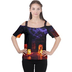 Awaiting Halloween Night Cutout Shoulder Tee