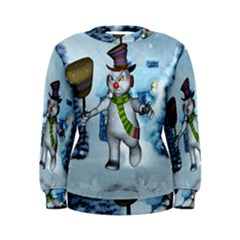 Funny Grimly Snowman In A Winter Landscape Women s Sweatshirt by FantasyWorld7