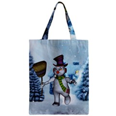 Funny Grimly Snowman In A Winter Landscape Zipper Classic Tote Bag by FantasyWorld7