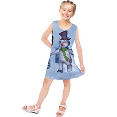 Funny Grimly Snowman In A Winter Landscape Kids  Tunic Dress by FantasyWorld7