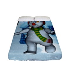 Funny Grimly Snowman In A Winter Landscape Fitted Sheet (full/ Double Size) by FantasyWorld7