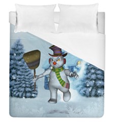 Funny Grimly Snowman In A Winter Landscape Duvet Cover (queen Size) by FantasyWorld7