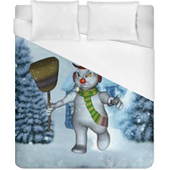 Funny Grimly Snowman In A Winter Landscape Duvet Cover (california King Size) by FantasyWorld7