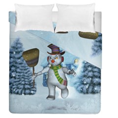 Funny Grimly Snowman In A Winter Landscape Duvet Cover Double Side (queen Size) by FantasyWorld7