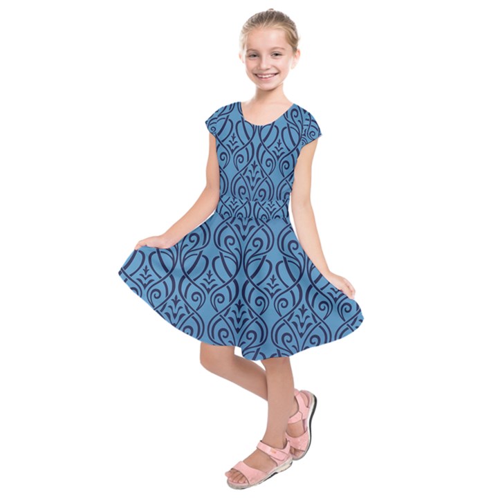 art nouveau teal Kids  Short Sleeve Dress