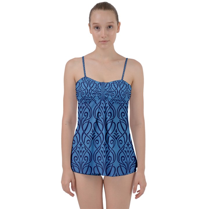 art nouveau teal Babydoll Tankini Set