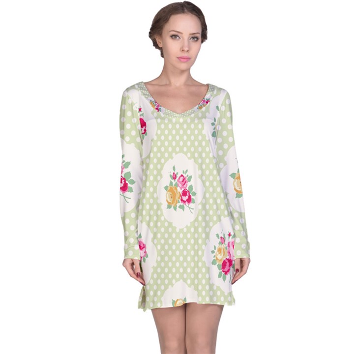 green shabby chic Long Sleeve Nightdress