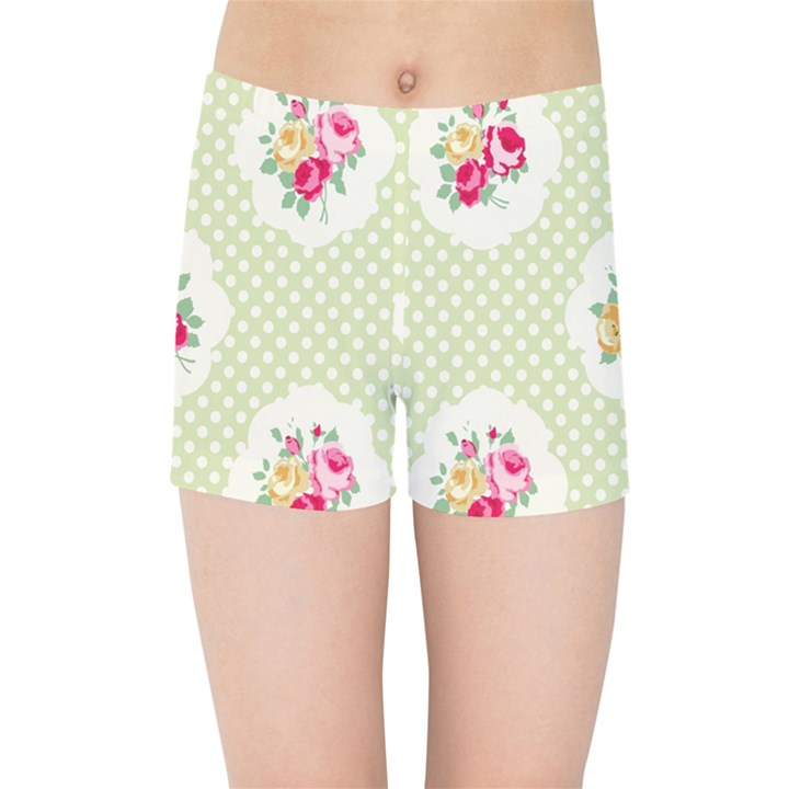 green shabby chic Kids Sports Shorts