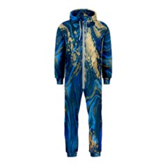 Ocean Blue Gold Marble Hooded Jumpsuit (kids) by NouveauDesign