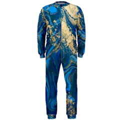 Ocean Blue Gold Marble Onepiece Jumpsuit (men)  by NouveauDesign