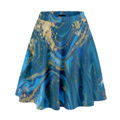 Ocean Blue Gold Marble High Waist Skirt by NouveauDesign