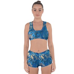 Ocean Blue Gold Marble Racerback Boyleg Bikini Set