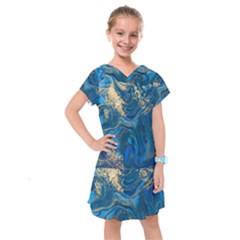 Ocean Blue Gold Marble Kids  Drop Waist Dress