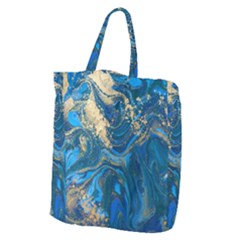 Ocean Blue Gold Marble Giant Grocery Zipper Tote