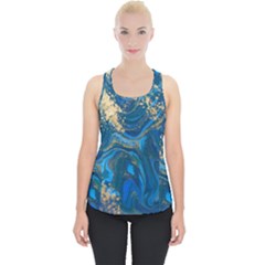 Ocean Blue Gold Marble Piece Up Tank Top