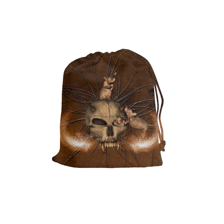 Awesome Skull With Rat On Vintage Background Drawstring Pouches (Medium) 