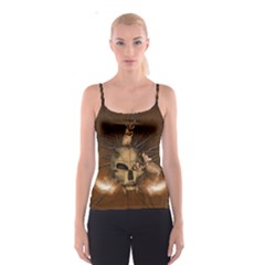 Awesome Skull With Rat On Vintage Background Spaghetti Strap Top by FantasyWorld7