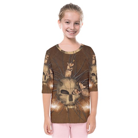 Awesome Skull With Rat On Vintage Background Kids  Quarter Sleeve Raglan Tee by FantasyWorld7