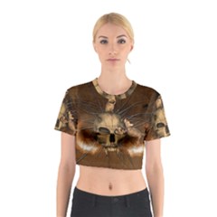 Awesome Skull With Rat On Vintage Background Cotton Crop Top by FantasyWorld7