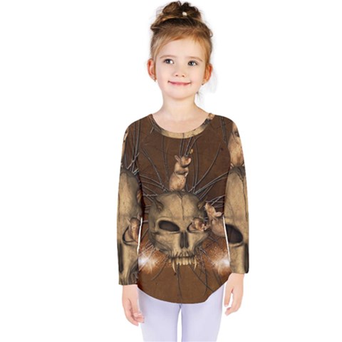 Awesome Skull With Rat On Vintage Background Kids  Long Sleeve Tee by FantasyWorld7