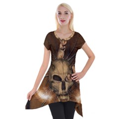 Awesome Skull With Rat On Vintage Background Short Sleeve Side Drop Tunic by FantasyWorld7