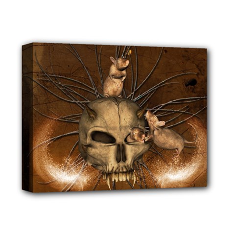 Awesome Skull With Rat On Vintage Background Deluxe Canvas 14  X 11  by FantasyWorld7