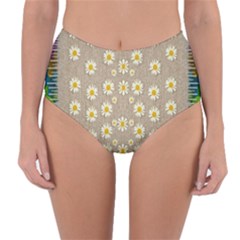 Star Fall Of Fantasy Flowers On Pearl Lace Reversible High-waist Bikini Bottoms