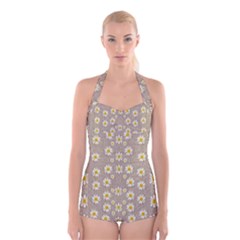 Star Fall Of Fantasy Flowers On Pearl Lace Boyleg Halter Swimsuit  by pepitasart