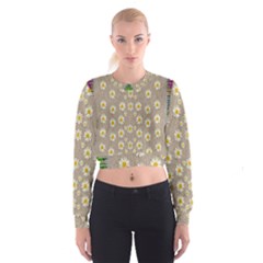 Star Fall Of Fantasy Flowers On Pearl Lace Cropped Sweatshirt by pepitasart