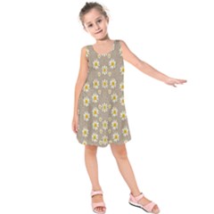 Star Fall Of Fantasy Flowers On Pearl Lace Kids  Sleeveless Dress by pepitasart