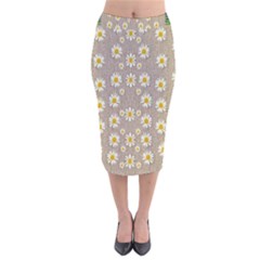 Star Fall Of Fantasy Flowers On Pearl Lace Velvet Midi Pencil Skirt by pepitasart