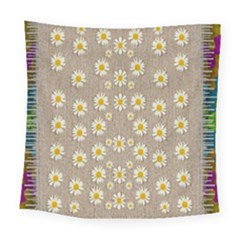 Star Fall Of Fantasy Flowers On Pearl Lace Square Tapestry (large) by pepitasart