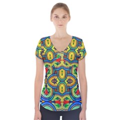 L ooera In Lyrical Abstraction Short Sleeve Front Detail Top by DeneWestUK