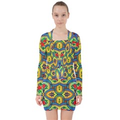 L ooera In Lyrical Abstraction V-neck Bodycon Long Sleeve Dress