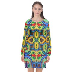 L ooera In Lyrical Abstraction Long Sleeve Chiffon Shift Dress 