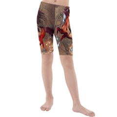 Awesome Horse  With Skull In Red Colors Kids  Mid Length Swim Shorts by FantasyWorld7