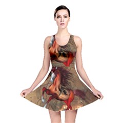 Awesome Horse  With Skull In Red Colors Reversible Skater Dress by FantasyWorld7