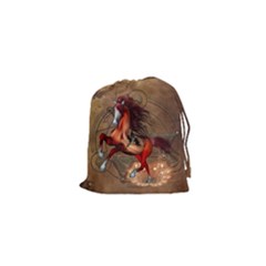 Awesome Horse  With Skull In Red Colors Drawstring Pouches (xs)  by FantasyWorld7