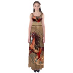 Awesome Horse  With Skull In Red Colors Empire Waist Maxi Dress by FantasyWorld7