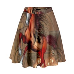 Awesome Horse  With Skull In Red Colors High Waist Skirt by FantasyWorld7