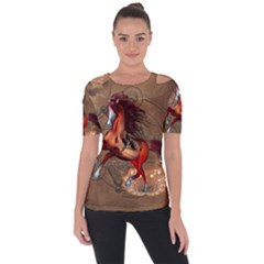 Awesome Horse  With Skull In Red Colors Short Sleeve Top